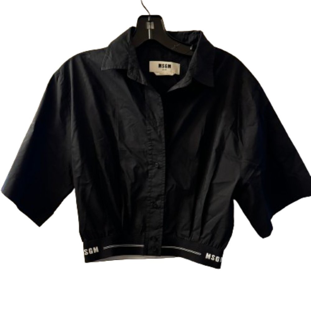 MSGM Button Down Short Sleeve Logo Blouse